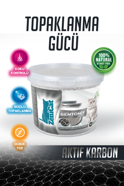 Aktif Karbonlu Kedi Kumu 18 Lt İnce Taneli Bentonit  ZeniCat