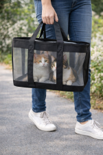 Premium Siyah Fileli Kedi Taşıma Çantası