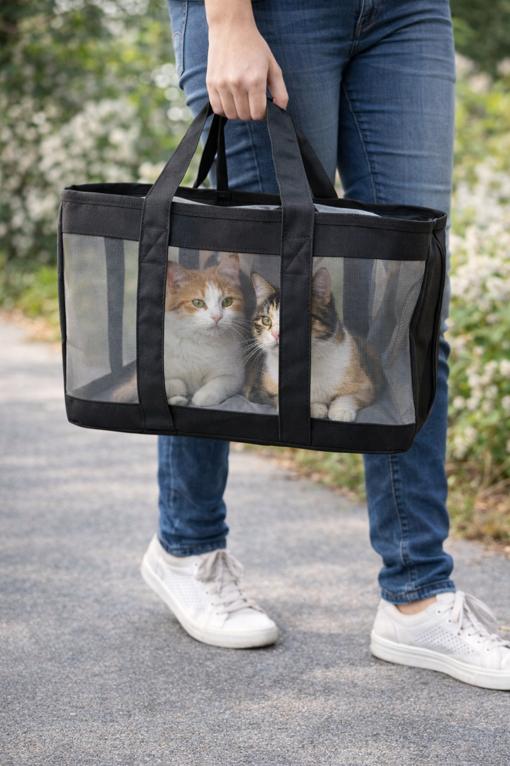 Fileli Siyah 1 Premium Siyah Fileli Kedi Taşıma Çantası - Görsel 1