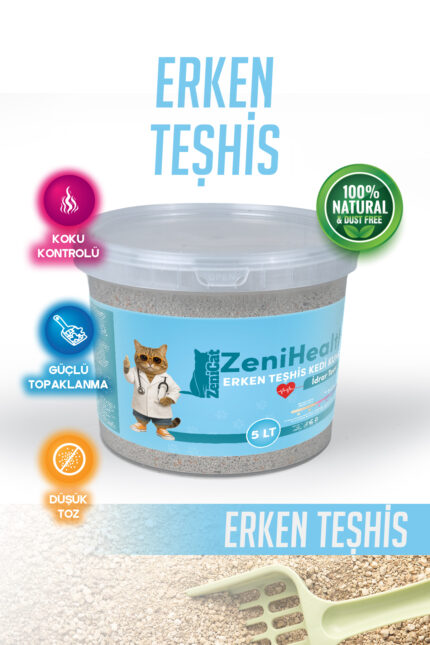 ZeniCat ZeniHealth Erken Teşhis Bentonit Kedi Kumu 5 Lt – pH Seviyesine Göre Renk Değiştiren, Kan Tespitli, İnce Taneli