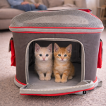 Premium Fileli Gri-Kırmızı Kedi Taşıma Çantası