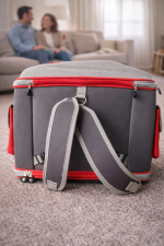 Premium Fileli Gri-Kırmızı Kedi Taşıma Çantası - Görsel 3