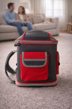 Premium Fileli Gri-Kırmızı Kedi Taşıma Çantası - Görsel 2