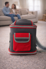 Premium Fileli Gri-Kırmızı Kedi Taşıma Çantası - Görsel 4