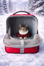 Premium Kırmızı-Gri Kedi Taşıma Çantası