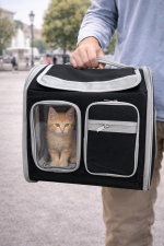 Premium Çok Bölmeli Siyah Kedi Taşıma Çantası