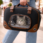 Premium Siyah-Kahverengi Kedi Taşıma Çantası