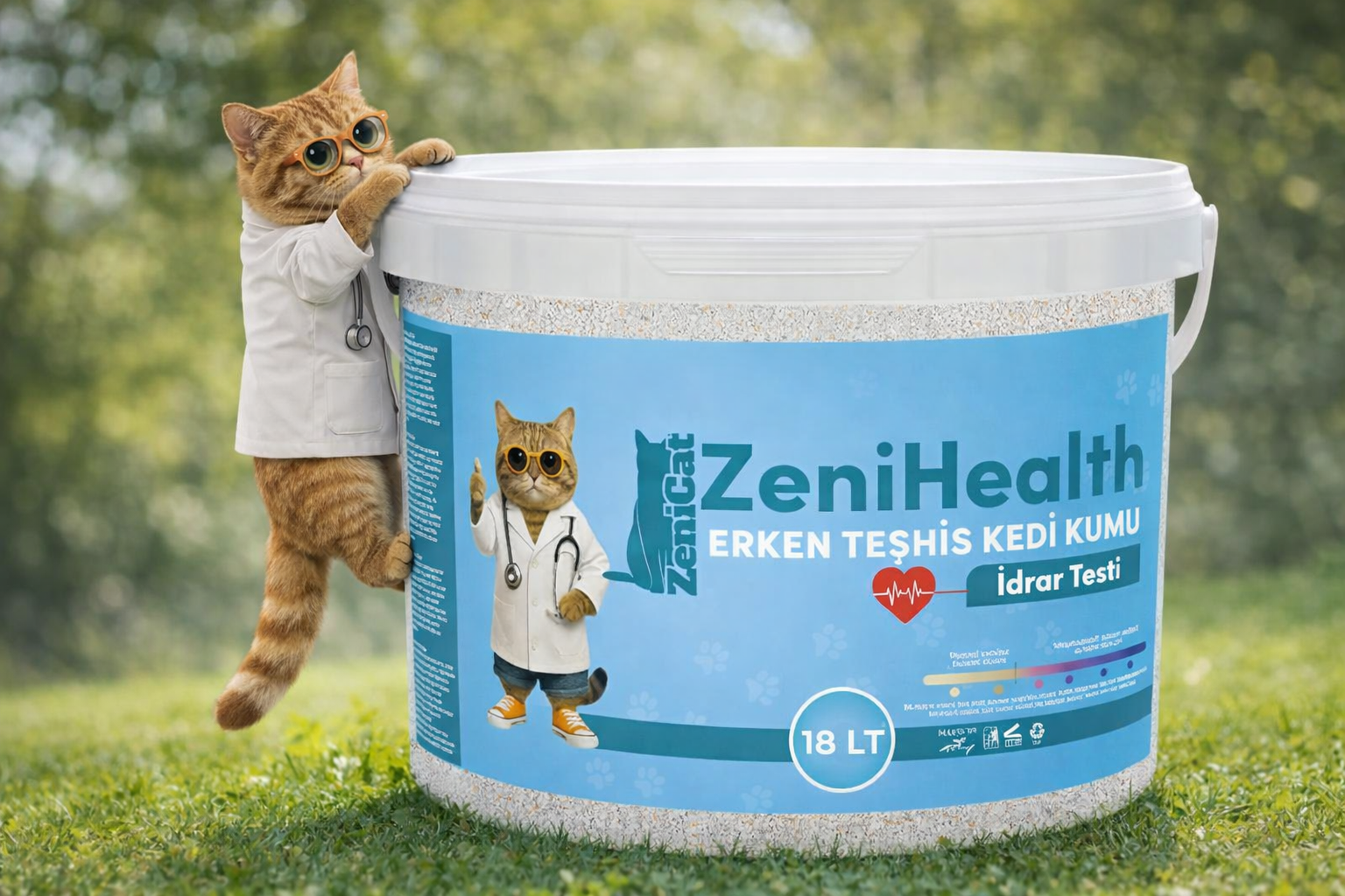 Zenihealth 18 Litre ZeniCat ZeniHealth Erken Teşhis Bentonit Kedi Kumu 18 Lt – pH Seviyesine Göre Renk Değiştiren, Kan Tespitli, İnce Taneli - Görsel 1