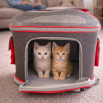 Premium Fileli Gri-Kırmızı Kedi Taşıma Çantası