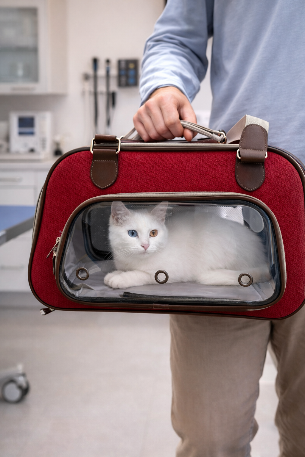 Kırmızı Penceleri 1 Şeffaf Pencereli Nefes Alabilir Kedi Taşıma Çantası – Kırmızı - Görsel 1