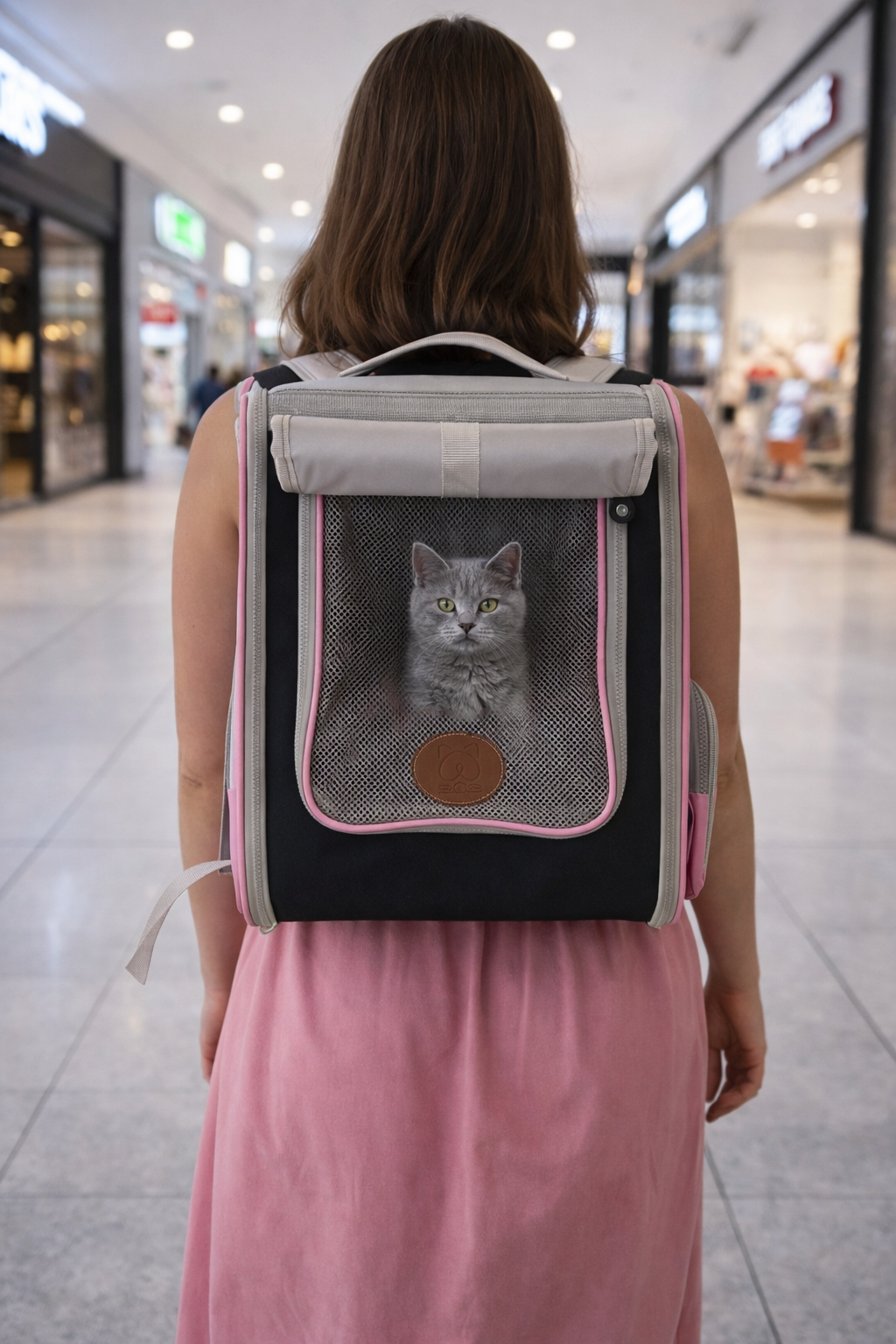 Pembe Cepli 1 Premium File Panelli Kedi Taşıma Sırt Çantası - Görsel 1