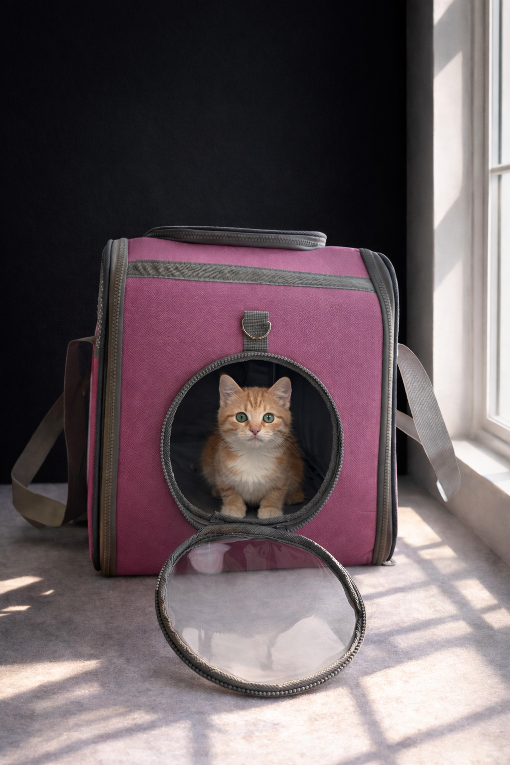 Pembe Pencereli 1 Premium Fileli Nefes Alabilir Pembe Kedi Taşıma Çantası - Görsel 1