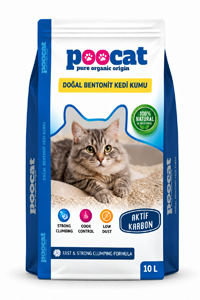 1 (1) Poocat Aktif Karbon Doğal Bentonit Kedi Kumu 10 L - Görsel 1