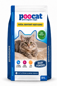 1 Poocat Baby Powder Doğal Bentonit Kedi Kumu 10 L - Görsel 1